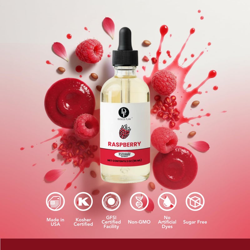 Dolce Flav Natural Raspberry Extract 2 oz - Kosher, Sugar-Free, Concentrated Tart Raspberry Flavoring for Baking, Beverages & Desserts, Includes Measured Dropper - Image 3